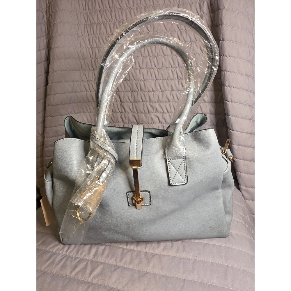 1044 Mellow World Light Blue Vegan Leather Satchel Crossbody Bag Gold Hardware